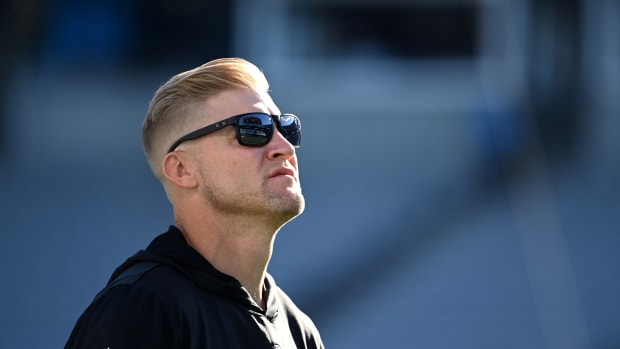 Nov 5, 2023; Charlotte, North Carolina, USA; Josh McCown on the field before a game at Bank of America Stadium.